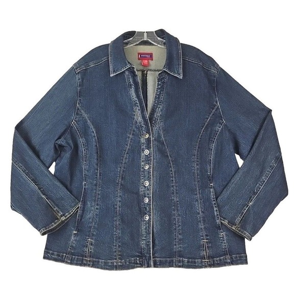 Westport ~Woman Size 18/20~ Blue Denim Jean Trucker Jacket Metal Button Up. - Picture 1 of 12